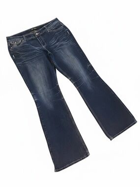 ZCO Y2K Jeans Women’s Bootcut Low Rise Studded Flap Pocket Dark Wash Denim